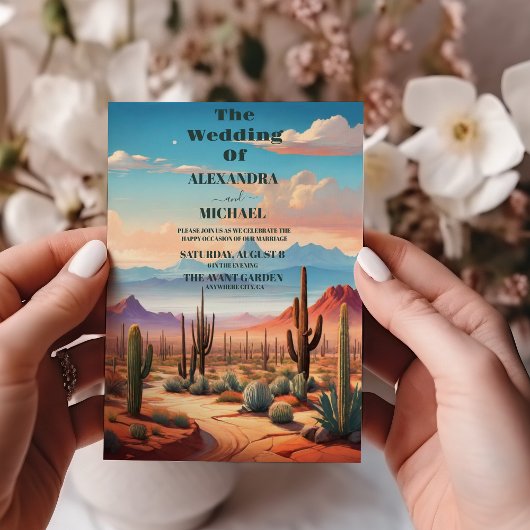 Boho Desert Cactus Illustriert Wedding Einladung