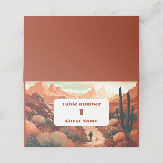 Boho Desert Cactus Illustriert Wedding Platzkarte (Außenseite Aufgefaltet)