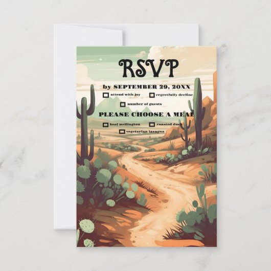 Boho Desert Cactus Illustriert Wedding RSVP Karte (Vorderseite)