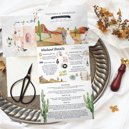 Boho Desert Cactus | Illustrierte Hochzeit Dreifach Gefaltete Einladung