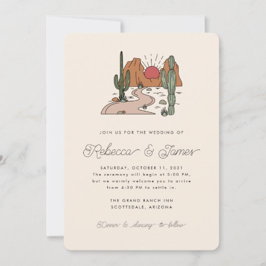 Boho Desert Cactus Modern Script Wedding Einladung (Vorderseite)