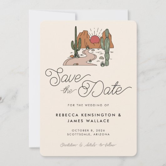 Boho Desert Cactus Modern Script Wedding Save The Date (Vorderseite)