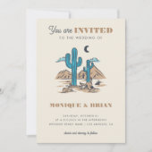 Boho Desert Cactus Retro Arizona Wedding Foto 70er Einladung (Vorderseite)