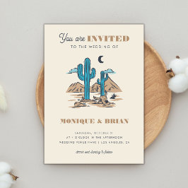 Boho Desert Cactus Retro Arizona Wedding Foto 70er Einladung