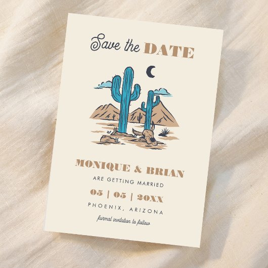 Boho Desert Cactus Retro Arizona Wedding Foto 70er Save The Date