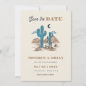 Boho Desert Cactus Retro Arizona Wedding Foto 70er Save The Date (Vorderseite)