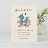 Boho Desert Cactus Retro Arizona Wedding Foto 70er Save The Date (Stehend Vorderseite)