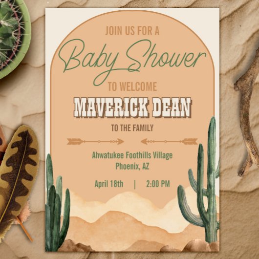 Boho Desert Cactus Southwestern Cowboy Baby Shower Einladung