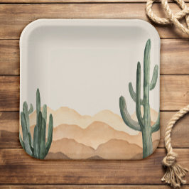 Boho Desert Cactus Southwestern Cowboy oder Cowgir Pappteller