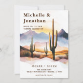 Boho Desert Cactus Sunset Western Wedding Einladung (Vorderseite)