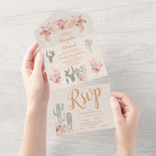 Boho Desert Cactus Wedding All In One Einladung (Abreißen)