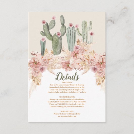 Boho Desert Cactus Wedding Begleitkarte (Vorderseite)