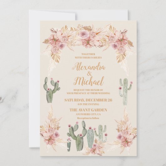Boho Desert Cactus Wedding Einladung (Vorderseite)