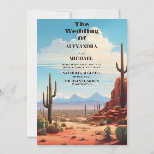 Boho Desert Cactus Wedding Einladung (Vorderseite)