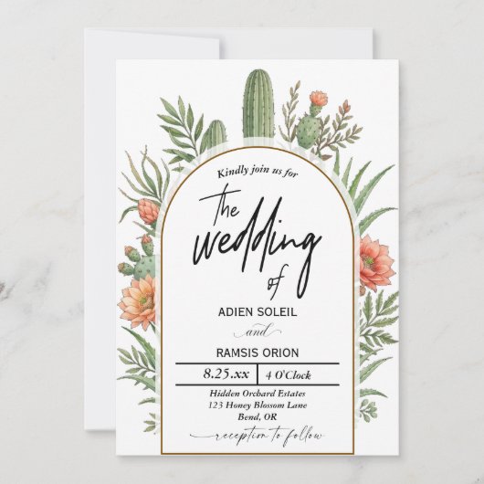 Boho Desert Cactus Wedding Invitation Einladung (Vorderseite)