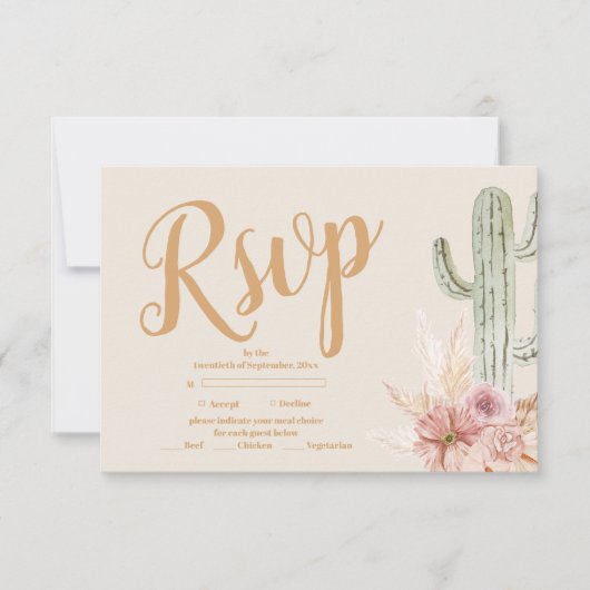 Boho Desert Cactus Wedding RSVP Karte (Vorderseite)
