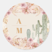 Boho Desert Cactus Wedding Runder Aufkleber (Vorderseite)