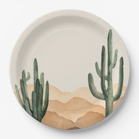 Boho Desert Cactus Western Ranch Cowboy oder Cowgi Pappteller (Vorderseite)