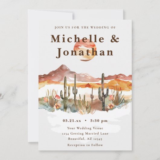 Boho Desert Cactus Western Wedding Einladung (Vorderseite)