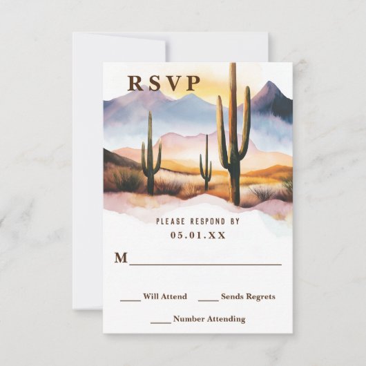 Boho Desert Cactus Western Wedding RSVP Karte (Vorderseite)