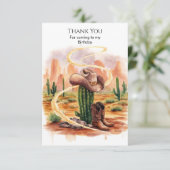 Boho Desert Cowboy Birthday Dankeskarte (Stehend Vorderseite)
