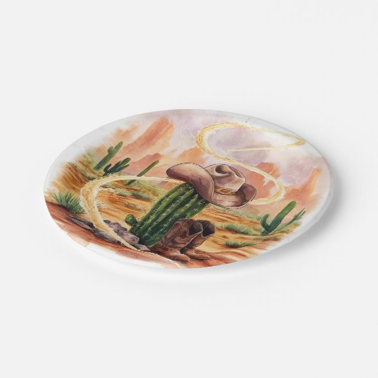 Boho Desert Cowboy Birthday Pappteller (Schrägansicht)