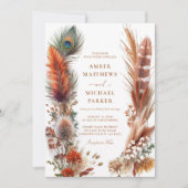 Boho Desert Feather Pampas Wedding Einladung (Vorderseite)