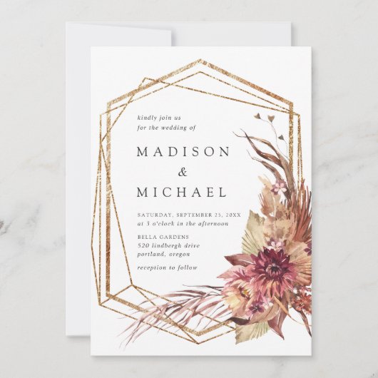 Boho Desert Floral Geometric Wedding Einladung (Vorderseite)