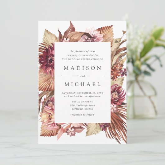 Boho Desert Floral Wedding Einladung (Stehend Vorderseite)