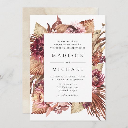 Boho Desert Floral Wedding Einladung (Vorne/Hinten)
