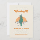 Boho Desert Groovy Retro Cactus & Foto Wedding Einladung (Vorderseite)