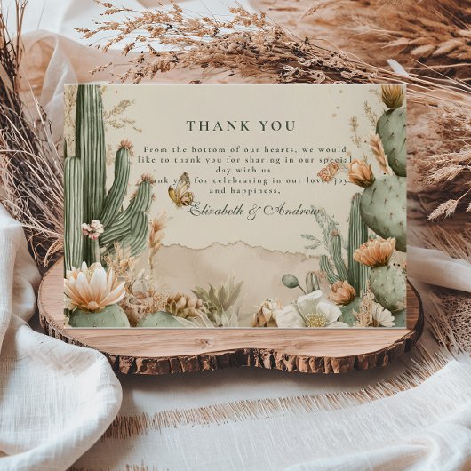 Boho Desert Mountain Cactus Wedding Dankeskarte