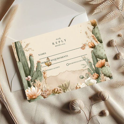 Boho Desert Mountain Cactus Wedding RSVP Karte