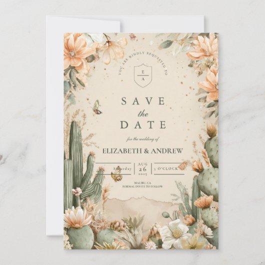 Boho Desert Mountain Cactus Wedding Save The Date (Vorderseite)