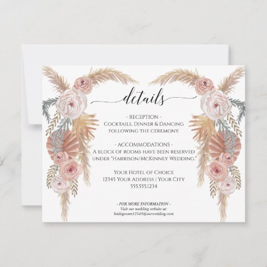 Boho Desert Pampas Grass Floral n Foliage Wedding Einladung (Vorderseite)