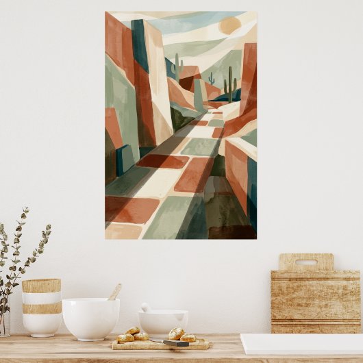 Boho Desert Pathway Sunset, Geometric Arches & Cac Poster (Küche)
