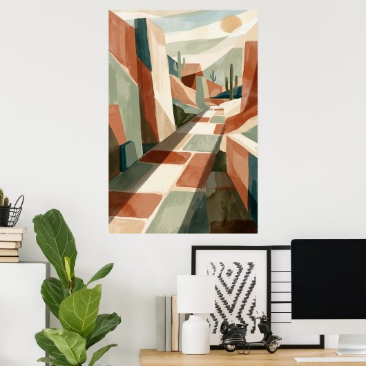 Boho Desert Pathway Sunset, Geometric Arches & Cac Poster (Heimbüro)