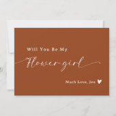 Boho Desert Rust Script Flower Girl Vorschlag Card Einladung (Vorderseite)