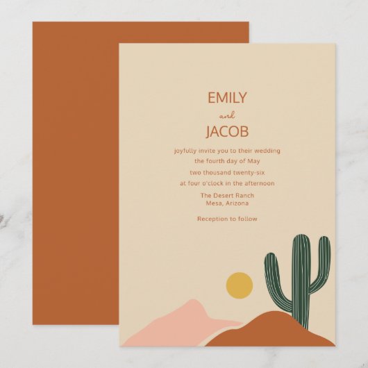 Boho Desert Simple Wedding Einladung (Vorne/Hinten)