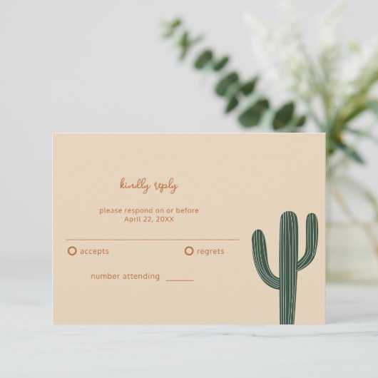 Boho Desert Simple Wedding RSVP Karte (Stehend Vorderseite)