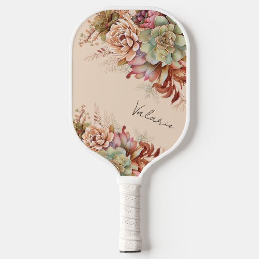 Boho Desert Succulent Cactus Monogram Pickleball Schläger (Vorderseite)