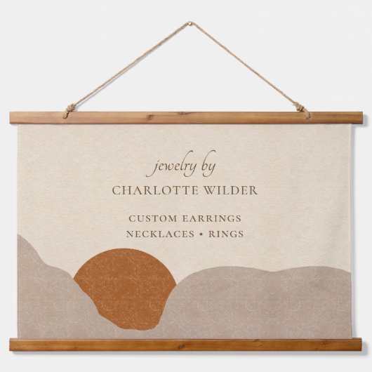 Boho Desert Sun Jewelry Designer Wood Topped Wandteppich Mit Holzrahmen (Vorne)