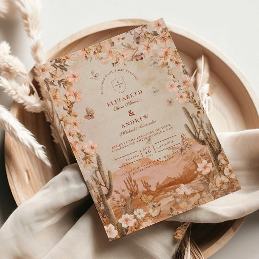 Boho Desert Sunset Cactus Wedding Einladung