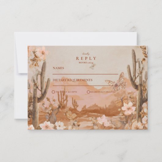 Boho Desert Sunset Cactus Wedding RSVP Karte (Vorderseite)