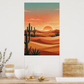 Boho Desert Sunset Dunes with Cactus & Flying Bird Poster (Küche)