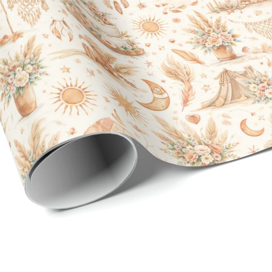 Boho Desert Wedding Watercolor Pattern Geschenkpapier (Rolleneckpunkt)