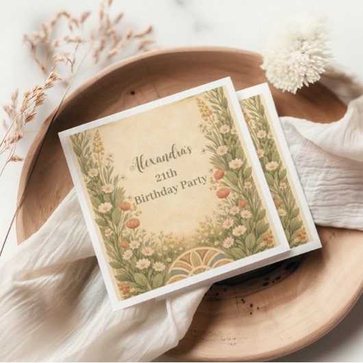 Boho Desert Wildflower Birthday Serviette