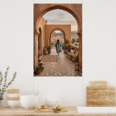Boho Desert Woman Walking to Sunset Arches, Cactus Poster (Küche)