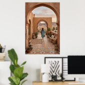 Boho Desert Woman Walking to Sunset Arches, Cactus Poster (Heimbüro)