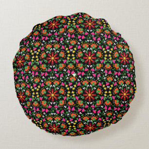 Boho Design Bold Color Floral Rundes Kissen